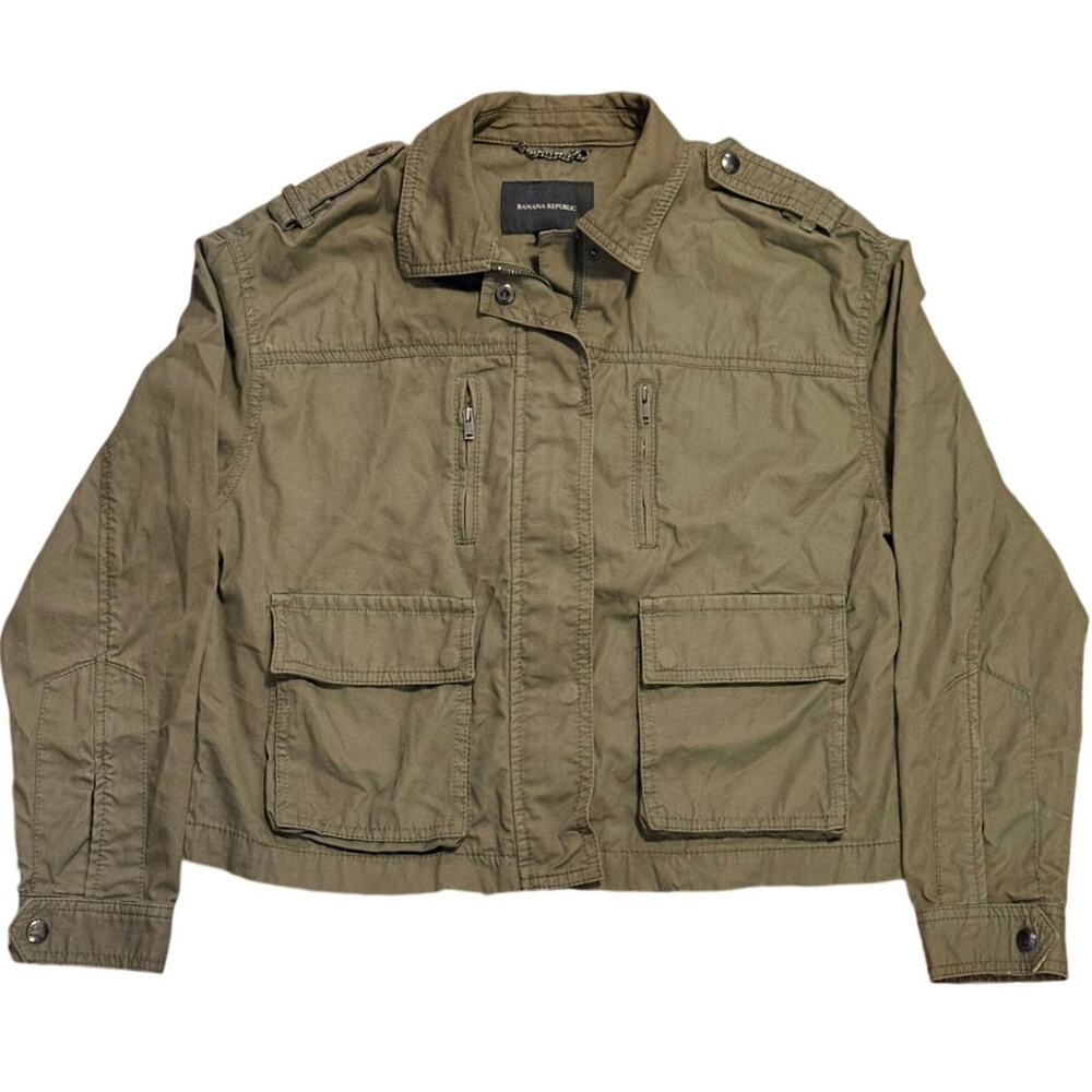 Banana Republic Women's Military Utility Jacket Olive Green Canvas Petite Small